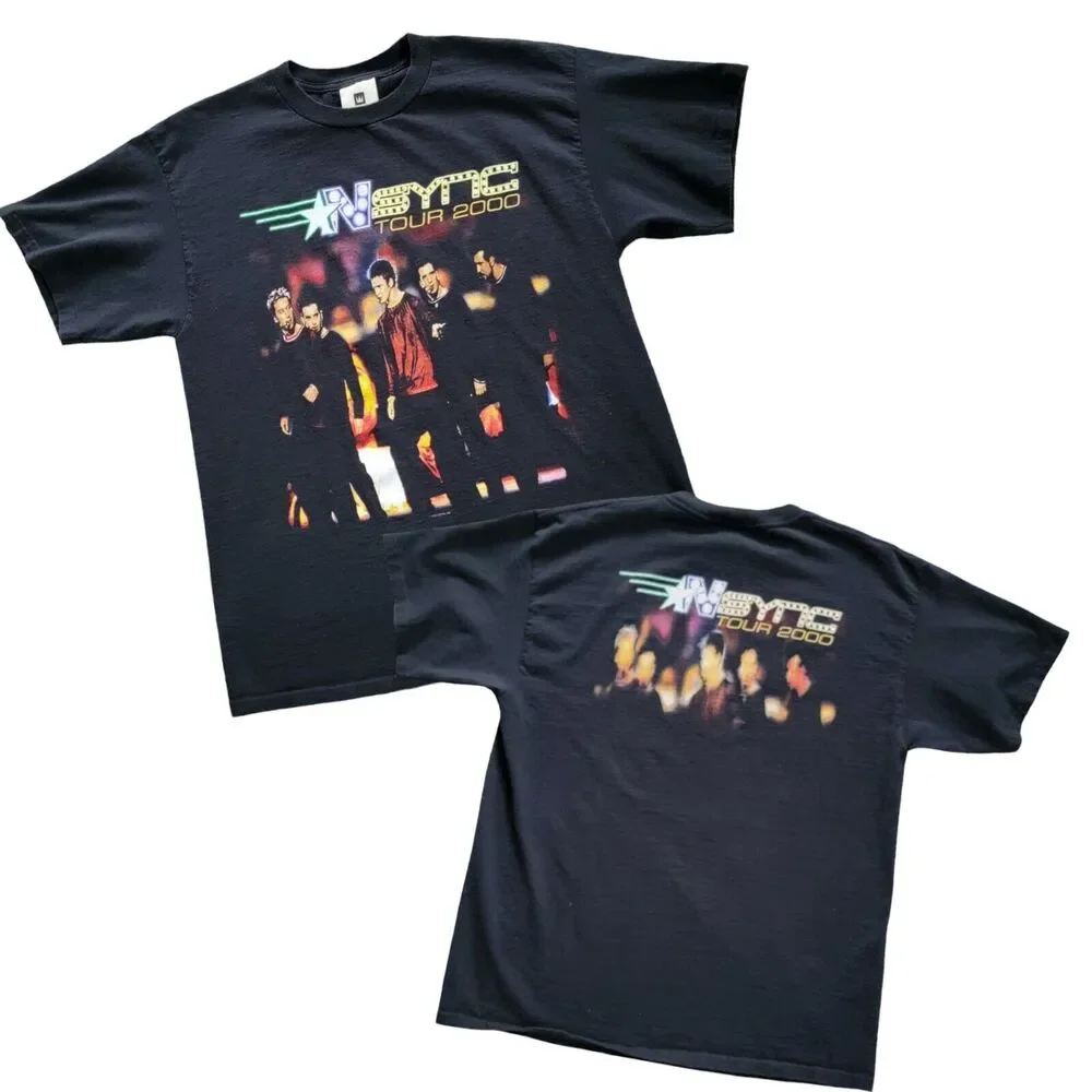 Vintage NSYNC Tour 2000 Band T Shirt Black Winterland Paper Tag Double Sided Y2K